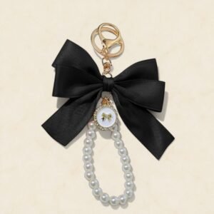 Schleifen Taschenanhänger mit Perlen (Schwarz)