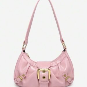 Rosa Schultertasche im Soft Look mit goldener Schnalle